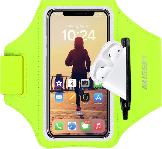 Cell Phone Running Armband with Zipper Pocket Armband Case Running Holder for iPhone 16 Pro Max/15/14 Pro Max/13/12 /11 Pro Max/XS/XR,Galaxy S20 S10,Sweatproof Arm Band with Card/Key Bag