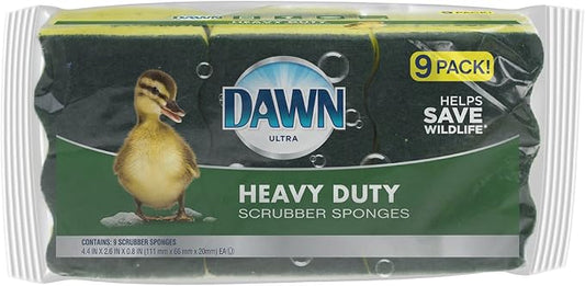 Dawn Heavy Duty Kitchen Dish Sponges, Green/Yellow (Pack of 9)