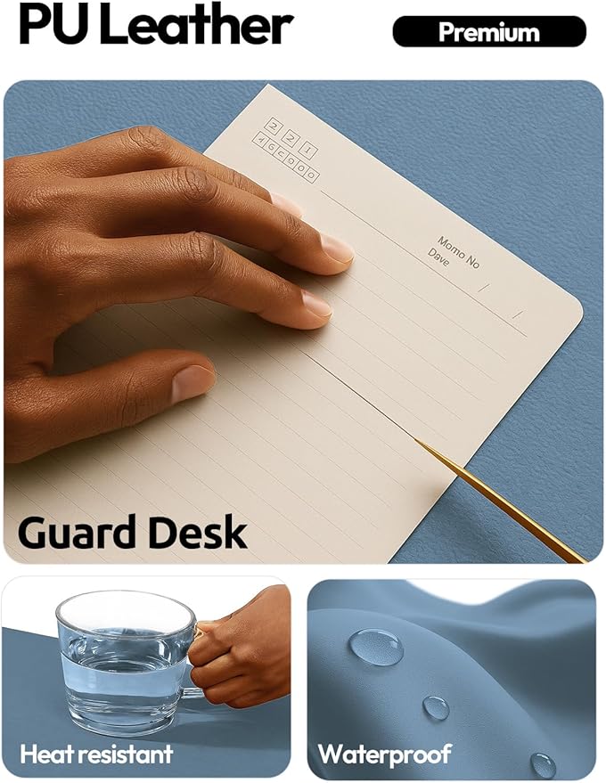 YSAGi Leather Desk Pad Protector, Office Desk Mat, Large Mouse Pad, Non-Slip PU Leather Desk Blotter, Laptop Desk Pad, Waterproof Desk Writing Pad for Office and Home (Blue,55" x 24")