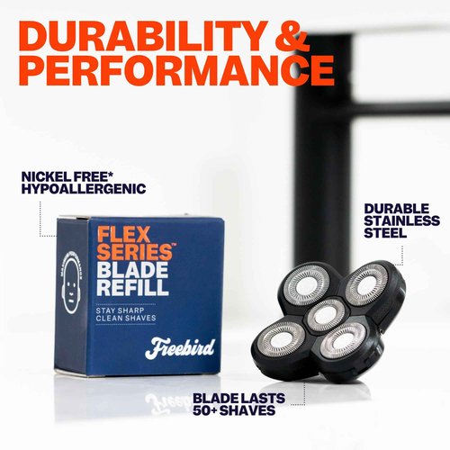 Freebird FlexSeries™ Shaver and Two Blade Refills - Fast, Smooth, Water-Resistant Electric Head Shaver with 5 Flexible Blades, USB Rechargeable, Ideal for Bald Men and Women
