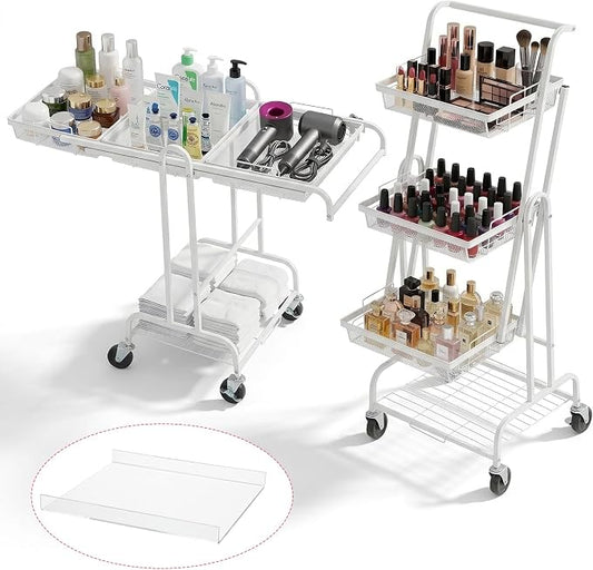 Werhoo 90° to 180° Adjustable Makeup Organizer Cart (Detachable Tabletop) with Drawers-4 Tier, Metal Beauty Cart with Enlarged Wheel Move to Bedroom, Bathroom and Living Room for Flexible Makeup