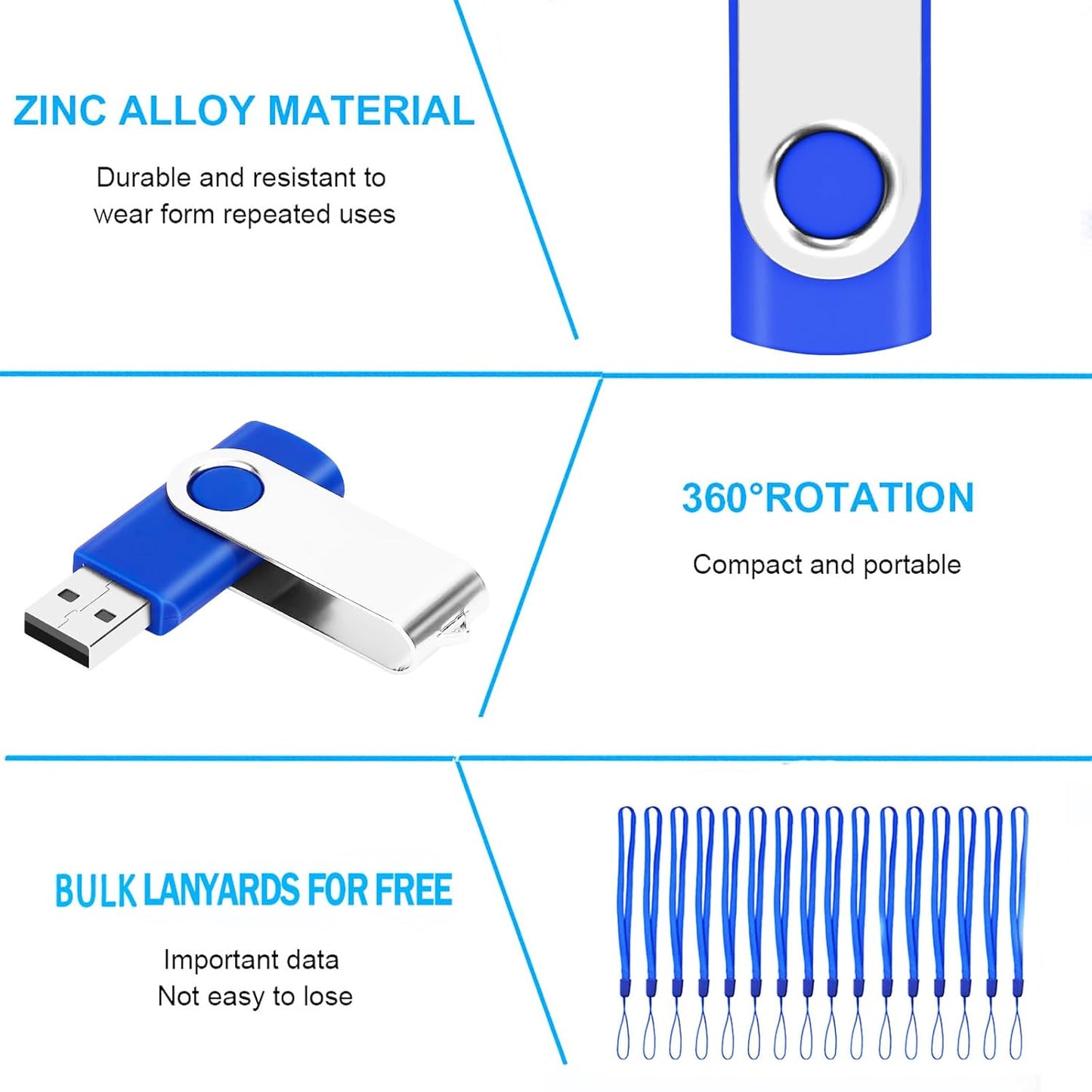 1GB Bulk Flash Drives 50 Pack, EASTBULL USB 2.0 Metal Flash Drive Bulk Swivel Thumb Drives Pack (Blue)