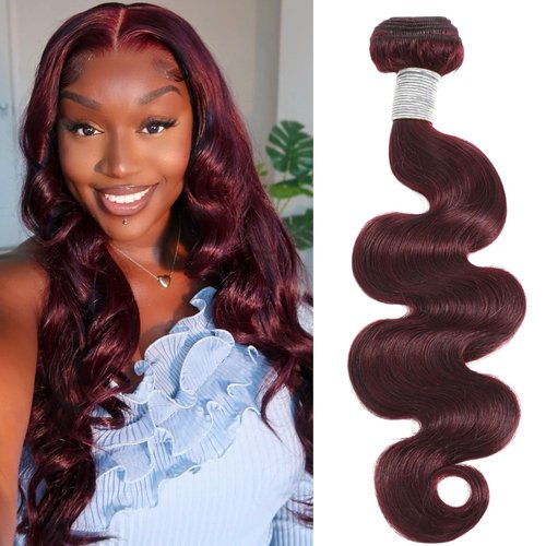 MOMOSHERO 99j Dark Burgundy Body Wave Bundles Human Hair 26 Inch, 12A Soft And Shiny Red Wine Colored Bundles 100% Brazilian Virgin Remy Hair Sew In Weave Single Human Hair Bundle Chic #99j Color