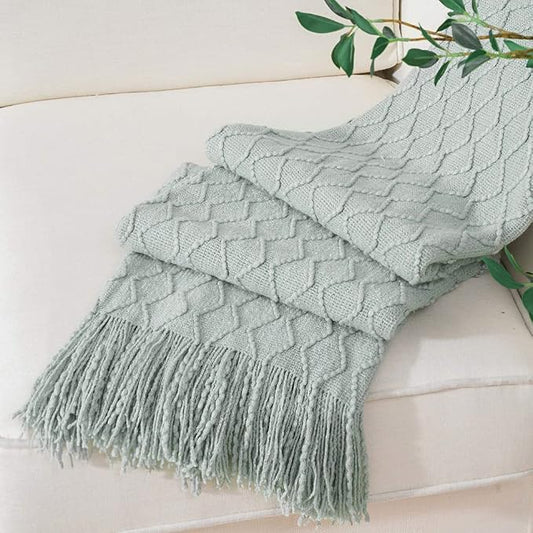 BATTILO HOME Sage Green Throw Blanket for Couch, Light Blue Knit Throw Blanket, Decorative Textured Sage Throw for Home Decor, 50"x60"