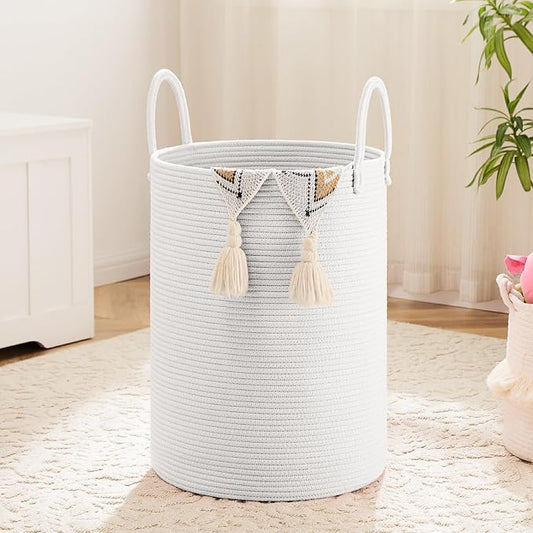 Artfeel Laundry Basket,Woven Cotton Rope Laundry Hamper,100L for Decorative Storage of Dirty Clothes,Toys and Blankets in Bathroom,Baby Room and Living Room