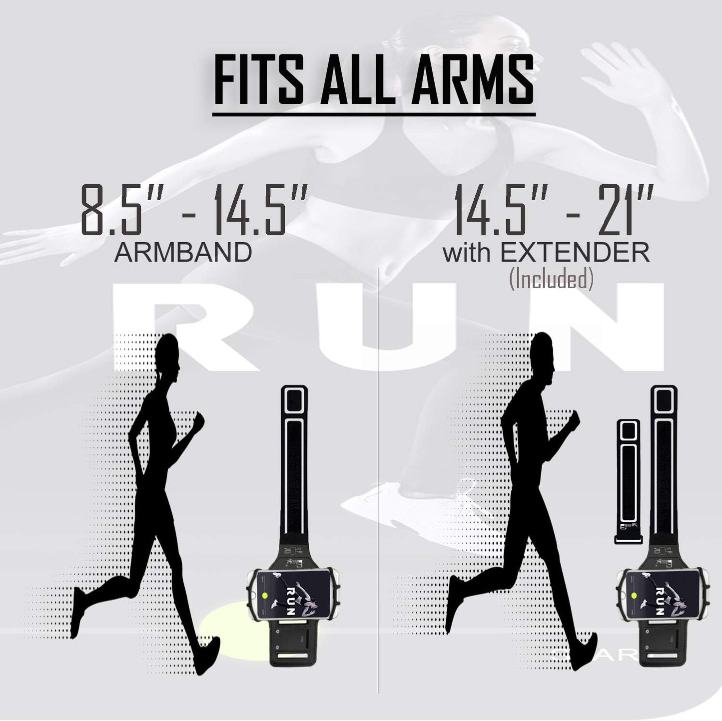 RevereSport Universal iPhone Running Armband (16/15/14/13/12/11/10/X/XR/SE/Plus/Max/Pro). Phone Holder Case