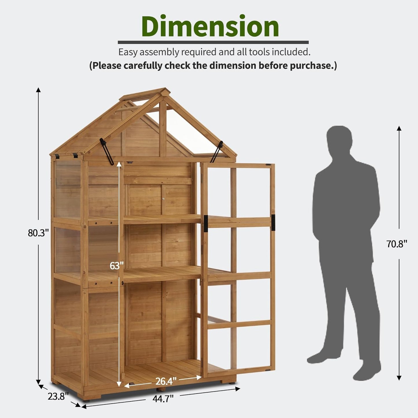 MCombo Wooden Greenhouse Outdoor with Openable Roof Vent and Adjustable Shelves, 0826 (Natural)
