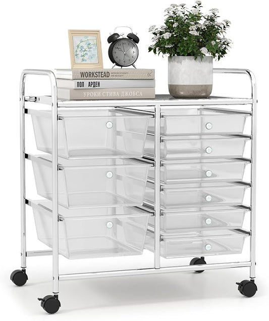 LDAILY 9 Drawer Rolling Storage Cart, Rolling Cart with Drawers for Classroom, Art Supply Craft Organizer on Wheel with Metal Frame & Handles for Home Office School