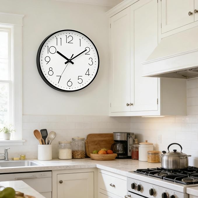 DAXSMY Wall Clock - 12 Inch Silent Non-Ticking Modern 3D Wall Clocks Battery Operated - Decorative Clock for Kitchen, Home Office, Bathroom, Bedroom, Living Room(White)