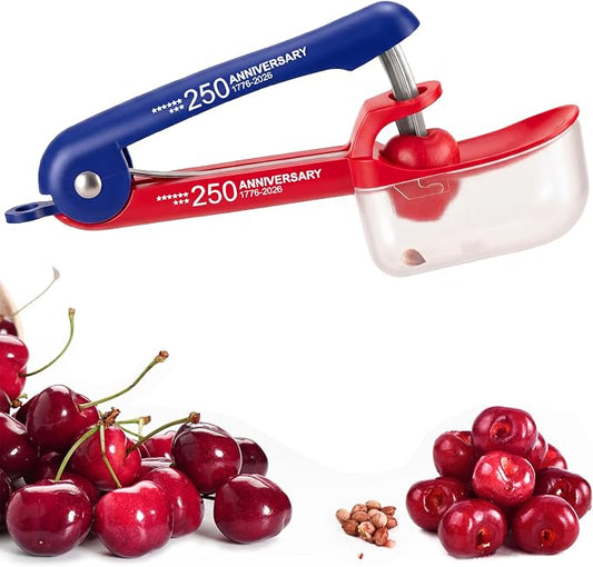 Cherry Pitter Cherries Pitter Tool For Cherry Season | 250th Independence Day Pattern,Stainless Steel Rod,Lock Design, Sorage Box,Dishwasher
