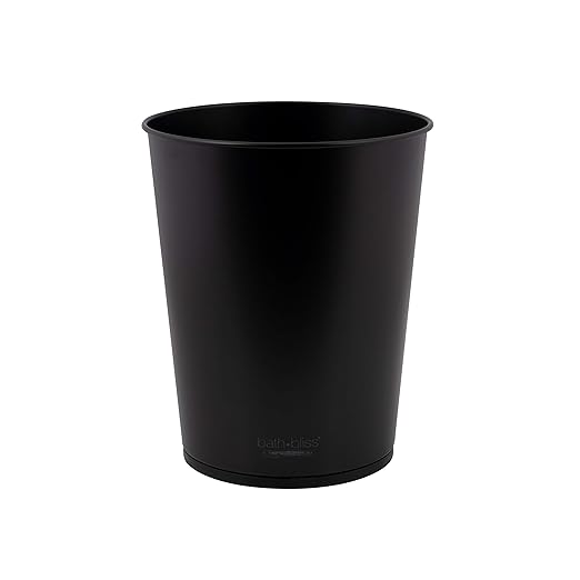 Bath Bliss 5 Liter Small Wastebasket | Round Open Top | Trash Can | Bathroom | Bedroom | Kitchen | Office | Dorm | Disposal Waste Bin | Garbage | Matte Black