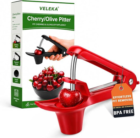 Cherry Pitter, Easy Pitting Cherry Stoner, Stainless Steel Cherries Corer Pitter Tool w/Silicone Cup, Safety Lock Design, Cherry Pit Remover Pitter for Quick, Mess-Free Pitting, Dishwasher Safe