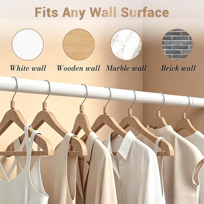 Closet Rod Adjustable 17 to 53 Inch, 1-1/4” Diameter, Closet Rods for Hanging Clothes, Stepless Metal Heavy Duty Hanging Rod for Closet Wardrobes Laundry RV (White)