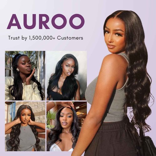 AUROO 14A Raw Bundles Human Hair Body Wave, 100% Indian Virgin Raw Hair Bundles Wavy Long Lifespan No Shedding Double Drawn Premium Full-Bodied Quality Quick Weaves #Natural Black (14 14 14 Inch)