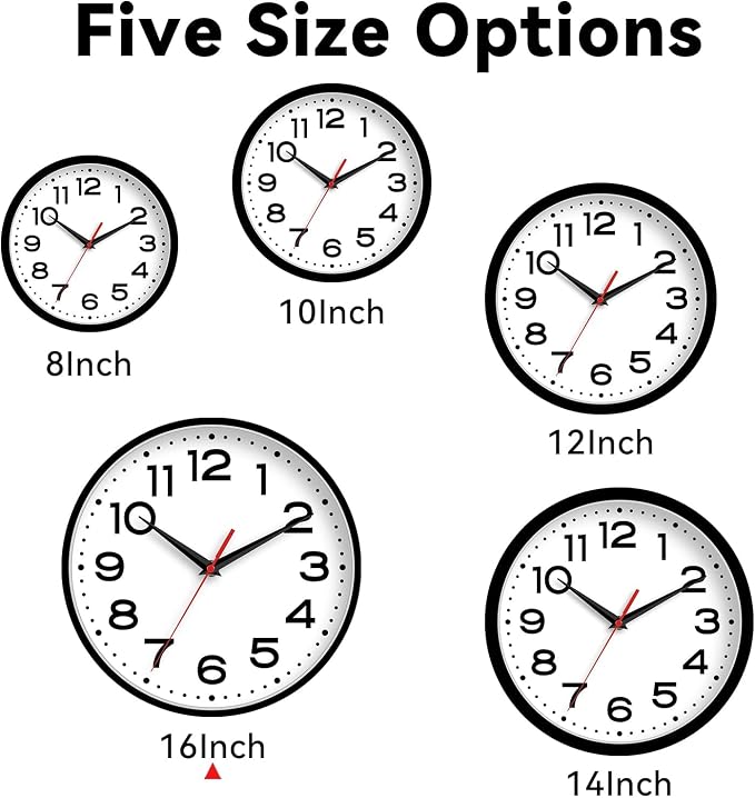Roymnie Wall Clock Silent Non-Ticking Modern Clock Battery Operated 16 Inch Classic Analog Decorative for Classroom, Living Room, Office, Bedroom, School, Hotel (Black)