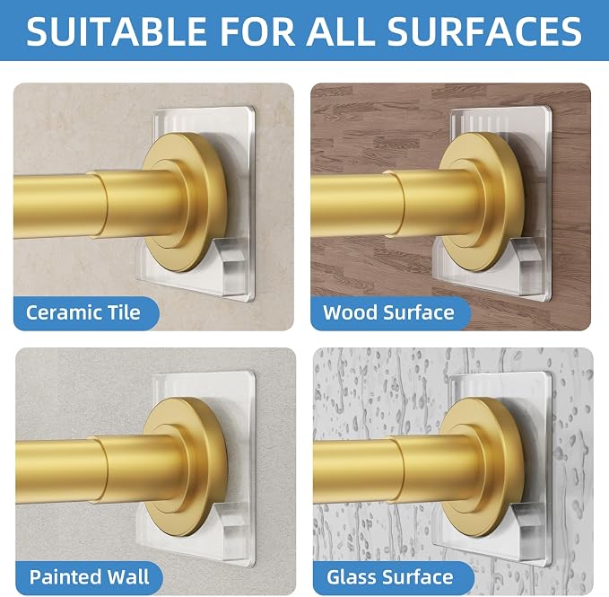 CorkLatta Gold Shower Curtain Rod,1 Inch Diameter Stainless Steel Adjustable Spring Tension Rods 32 to 68",with Holders,Anti-Slip,Curtain Rods No Drilling(1 Pack)
