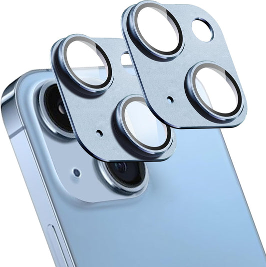 2 Pack Camera Lens Protector for iPhone 14 / iPhone 14 Plus,[Not Easy to Breakn ] AR Tempered Glass Strong Adsorption Metal Camera Cover Screen-blue