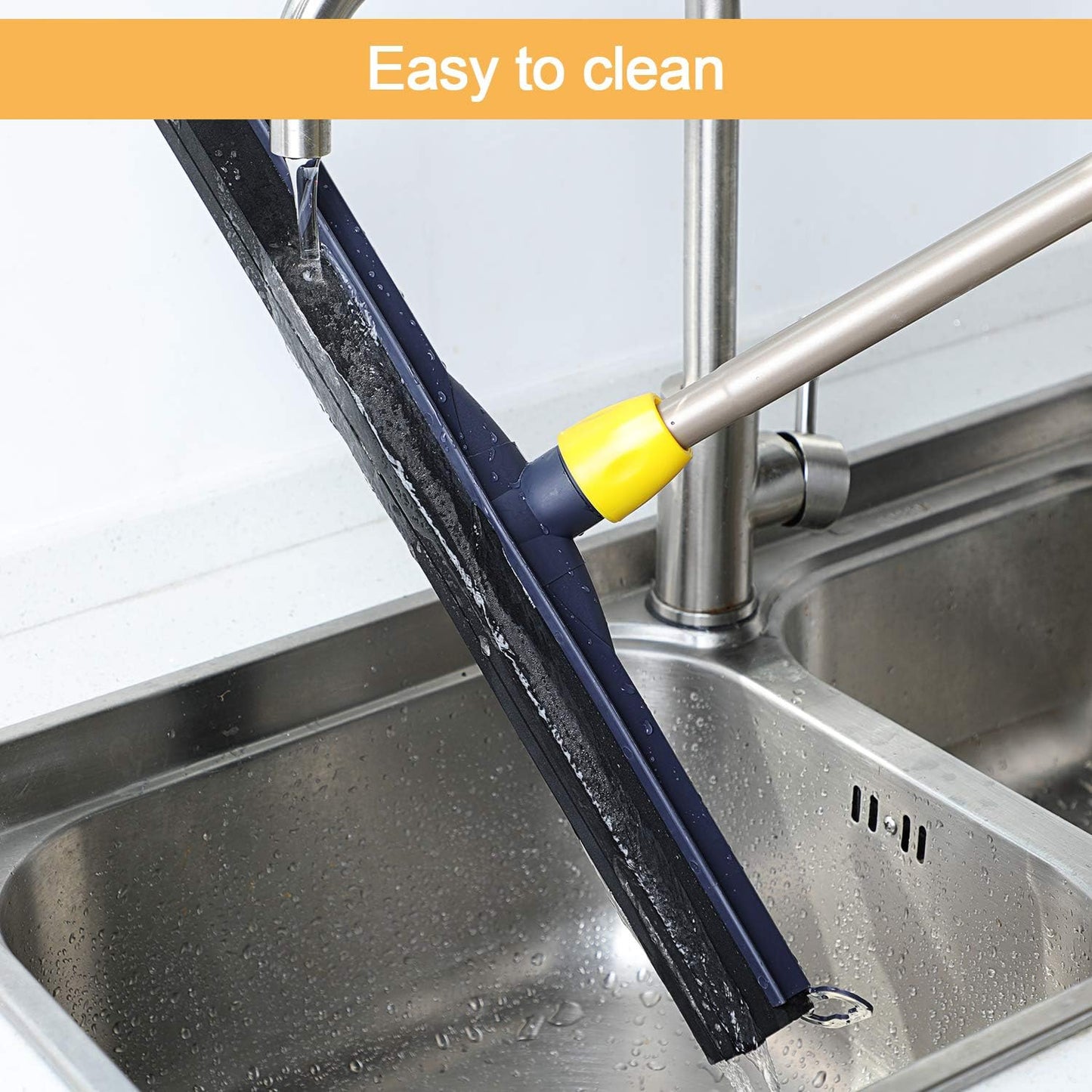 Yocada Floor Squeegee Scrubber Adjustable Telescopic Pole Heavy Duty Household Broom EVA Foam Blade for Garage Courtyard Shower Bathroom Floor Marble Glass Tile Water Foam Cleaning