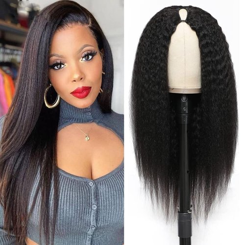 OLFORY V Part Wig Human Hair Wigs for Black Women Kinky Straight V Part Wig 12A Virgin Hair Half Wigs for Women No Lace Upgrade U Part Human Hair Wigs Full Head Clip in Half Wig V Shape Wigs (18inch)