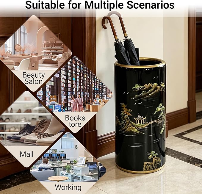 Ceramic Umbrella Stand Umbrella Holder for Entryway Hand-Made Umbrella Stand Barrels Umbrella Holder Cane Floor Standing Vase Ceramic Storage Bucket for Home Office Entrance Indoor.(F)