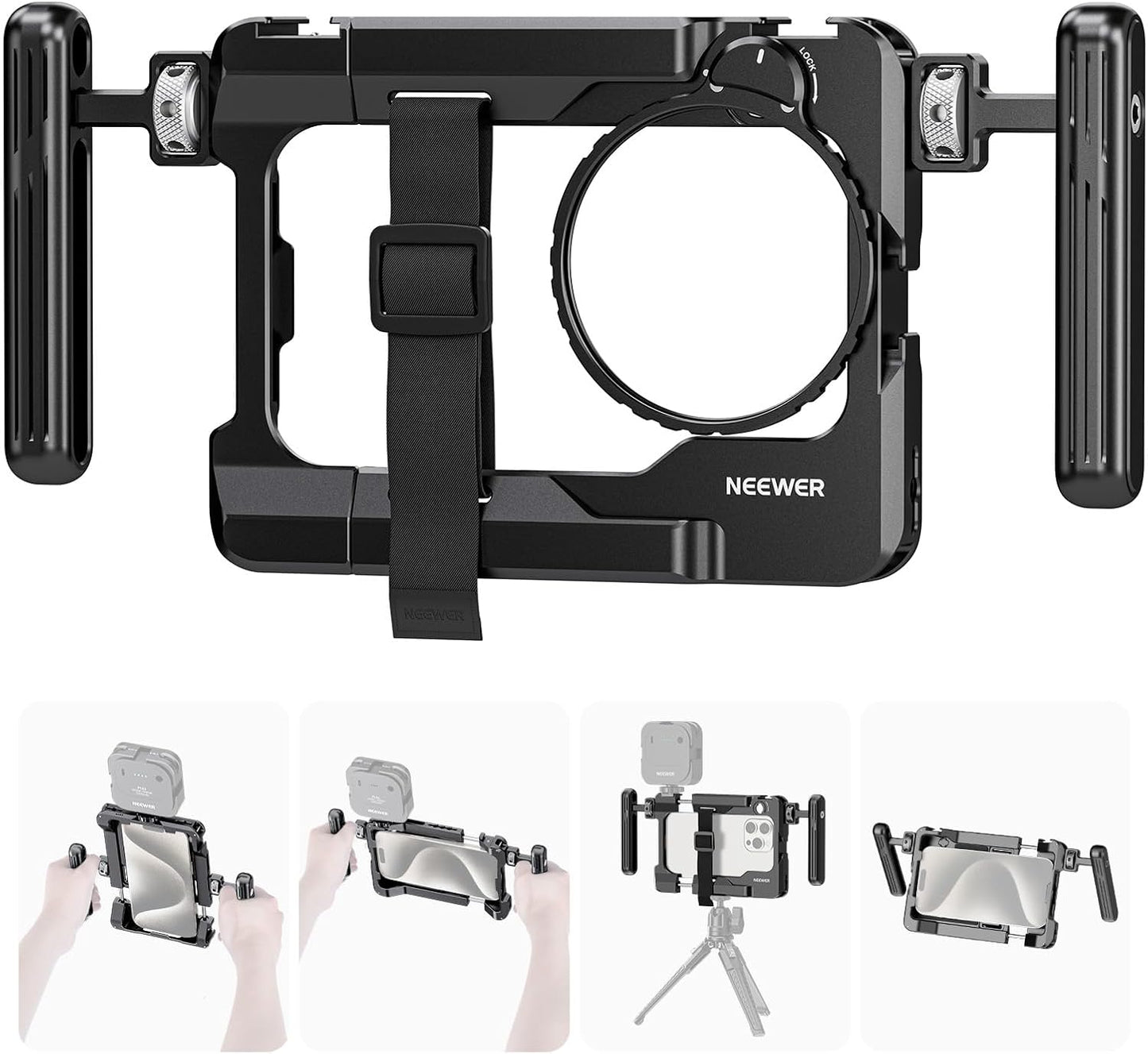 NEEWER Universal Smartphone Video Rig with Handles 67mm Filter Adapter Anti Drop Cold Shoe Compatible with DJI Mic iPhone Samsung Galaxy Android, Phone Cage Stabilizer for Video Recording, PA017