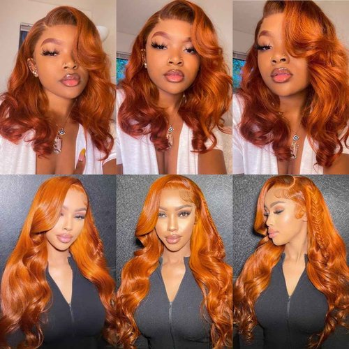 Suresen 18 Inch Ginger Orange Lace Front Wigs Human Hair Pre Plucked 180% Density 13x4 HD 350 Colored Wigs Body Wave Lace Frontal Wig Glueless Wig for Women