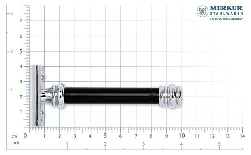 MERKUR 38B Double Edge Safety Razor - Black Handle | Extra Large Barber Pole Grip Brass Handle | Made in Germany | Plastic-Free | Two Piece Design | Closed Comb | Straight Bar