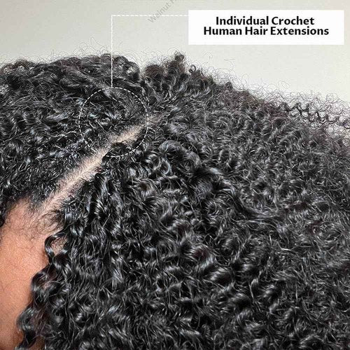 Knotless Pre Separated Crochet Human Hair Extensions Afro Kinky Curly Mongolian Virgin Braiding Hair Invisible Pre Looped Feather Braids Bundles For Black Women Walnut Hair 22inch 60g