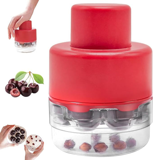 Cherry Pitter - 7-In-1 Cherry Seed Remover Cherry Pitter Tool Push Type Cherry Corer Multiple, Kitchen Cherry Jam (Red)