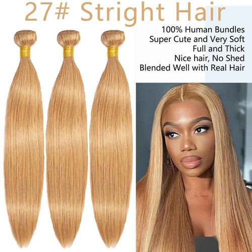 Fabimiya 22 24 26 Inch Human Hair Bundles Honey Blonde 27# Straight Bundles Human Hair 100% Unprocessed Soft Sewn In Hair with Double Weft for Black Women