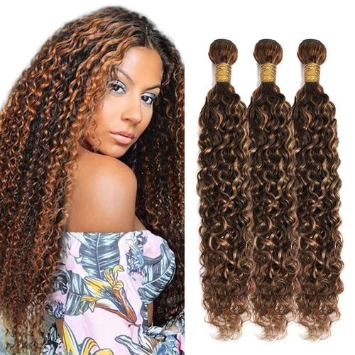 Habiliana Bundles Human Hair 20 22 24 Inch Water Wave P4/30 Human Hair Bundles 11A Unprocessed Brazilian Virgin Quick Weave Hair Extensions for Black Women
