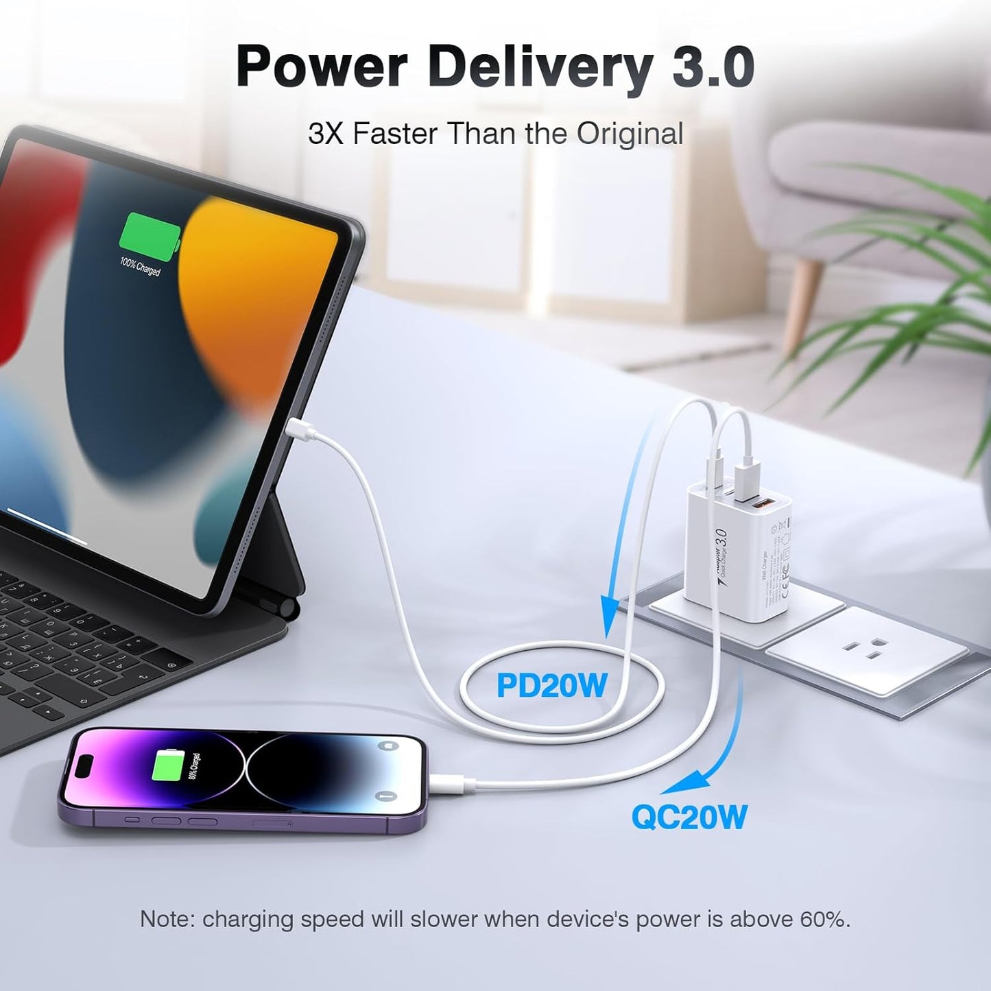 [3-Pack] USB C Wall Charger, 40W Fast USB C Charger Block, 4-Port PD+QC Wall Plug Power Adapter Multiport Type C Charging Block for iPhone 16/15/14/13/12/Pro Max, iPad,Samsung,AirPods4,Watch10,Ultra2
