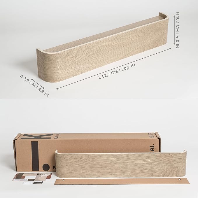 Kazai. Wall-Mounted Coat Rack 'Toke' - Modern Design Coat Rack with Hidden Wall Hooks - Solid Wood Veneer Panel Coat Hanger - Oak, White