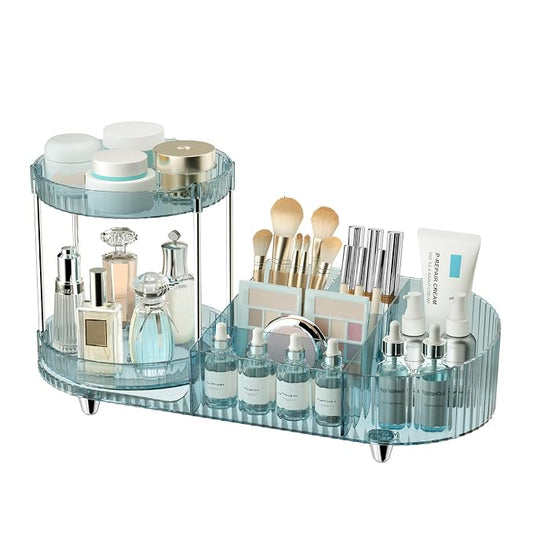 Rotating Makeup Organizer for Vanity, 2 Perfume Trays with 5 Compartments Cosmetic & Skincare Storage, Space-Saving Beauty Organizer, Multi-Purpose Countertop Organizers for Bathroom, Desktop, Pantry