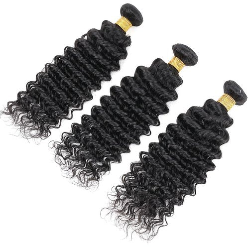Human Hair Bundles Brazilian Deep Wave Weaves 18 20 22inch 12A 100% Unprocessed Virgin Human Hair Deep Wave Quick Weave Raw 3 Bundles Deals Natural Black