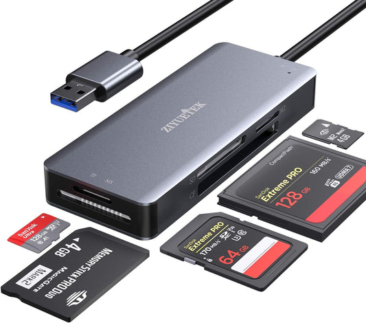 CF Card Reader,USB 3.0 to Compact Flash Memory Card Reader Adapter 5Gbps Read 5 Cards Simultaneously for SDXC, SDHC, SD, Micro SDXC, Micro SD, Micro SDHC, M2, MS, CF and UHS-I Card (Grey)