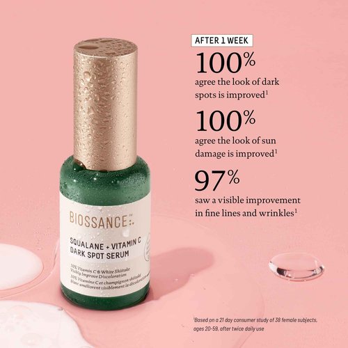 Biossance Squalane + Vitamin C Dark Spot Face Serum – 10% Vitamin C Serum & White Shiitake – Hydrating, Fragrance-Free, Non-Irritating, for Daily Use for All Skin Types, 1.01 Fl Oz