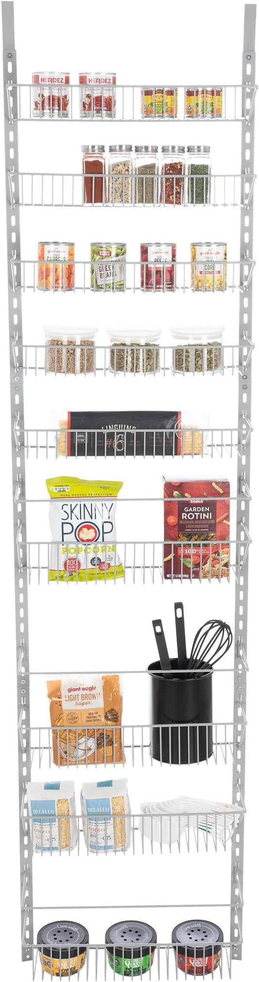 Home-Complete Over the Door Organizer - 9-Tier Hanging Wall Rack for Bathroom or Kitchen Organization - Pantry Organization and Storage (Platinum)