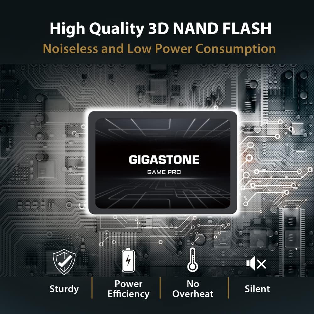 Gigastone SATA SSD 128GB (2-Pack) 2.5 inch SSD 510MB/s Upgrade Laptop PC Memory and Storage PS4 HDD Replacement 2.5" Internal Solid State Hard Drives SATA III SLC Cache 3D NAND Game Pro Performance