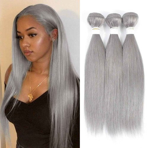 Condescension Brazilian Human Hair Bundles Sliver Grey 22 24 26 Inch Kinky Yaki Wave 3 Bundles Human Hair 100% Unprocessed Remy Brazilian Virgin Weave Hair Grey for Women