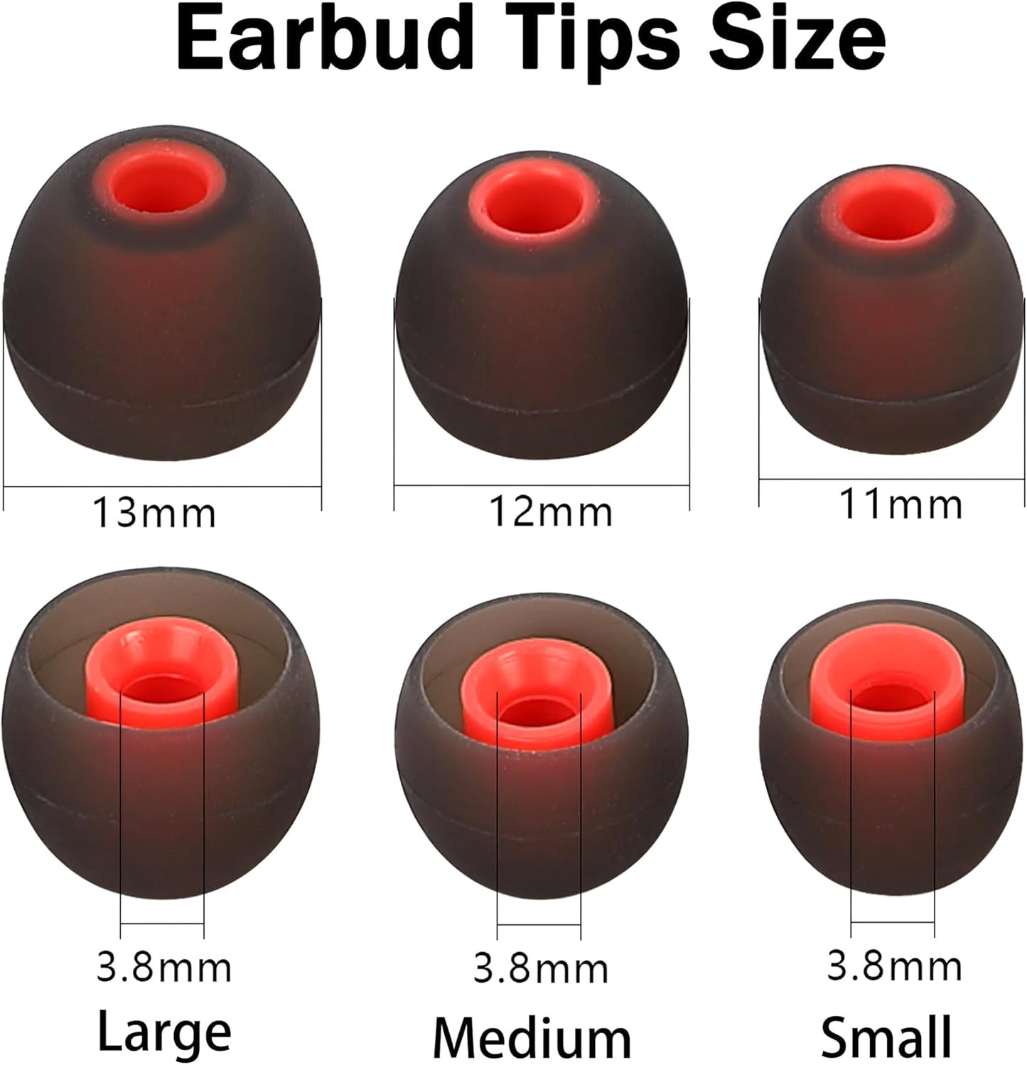 Replacement Earbud Covers - Silicone Ear Tips Fit Most In-Ear Earbuds (Inner Hole 3.8mm - 5.1mm) - 9 Pairs S M L