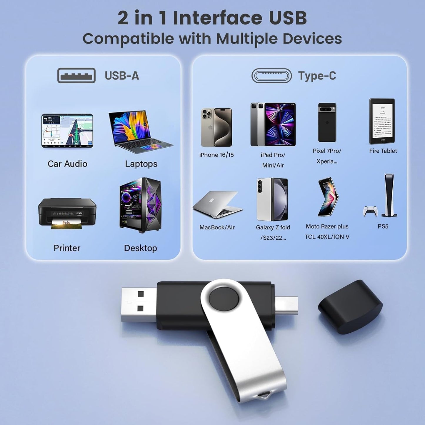 Customizable 128MB Flash Drive 10 Pack, ABLAZE Dual USB 2.0+ Type C Thumb Drives with Logo Personalized USB Memory Sticks (Mixed Colors)
