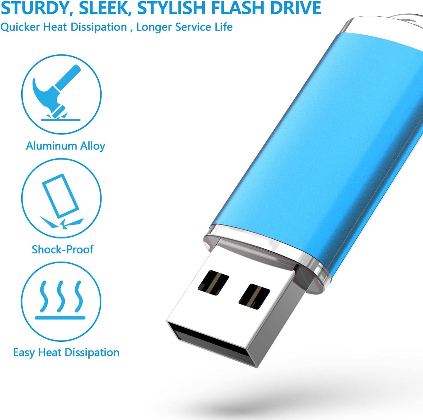 KOOTION 1GB Flash Drive 10 Pack USB 2.0 Memory Stick Capped Jump Drive Thumb Drive, Blue