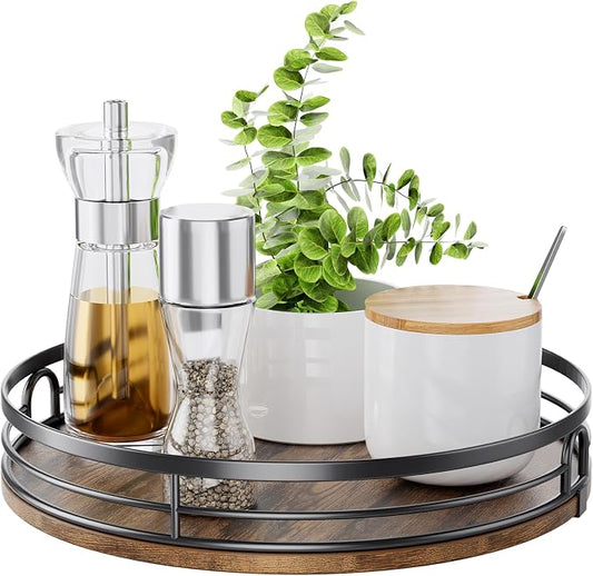 LAMU 11'' Lazy Susan Turntable Organizer for Cabinet, Round Wood Lazy Susan for Table Top, Countertop, Kitchen, Pantry, Spice, Bathroom Vanity, Decor