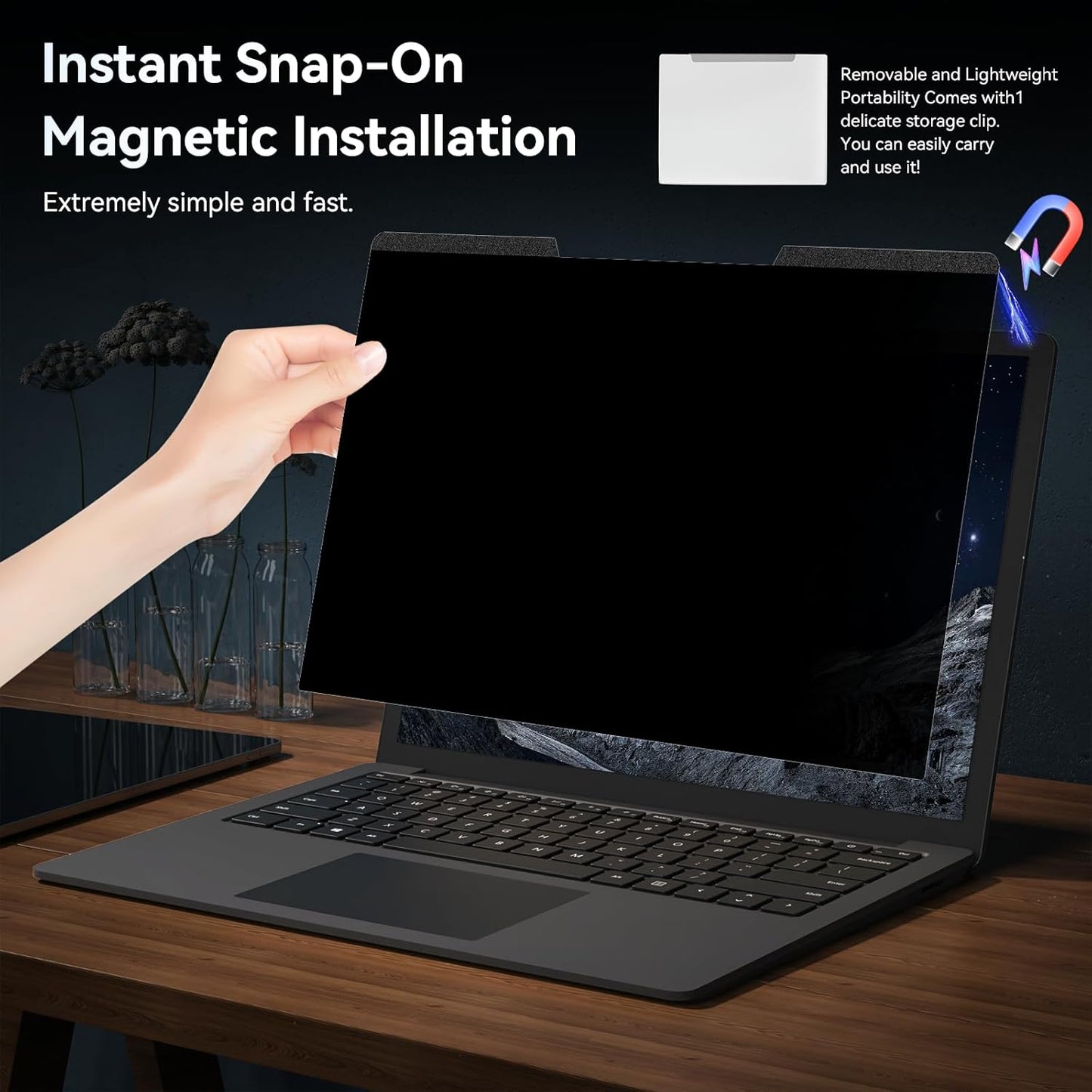 Magnetic 14 Inch Laptop Privacy Screen for 16:10 Computer Monitor, Removable Anti Glare Blue Light Filter Protector, 14 in Privacy Shield Compatible with Lenovo Hp Dell Acer Asus Thinkpad Envy Xps