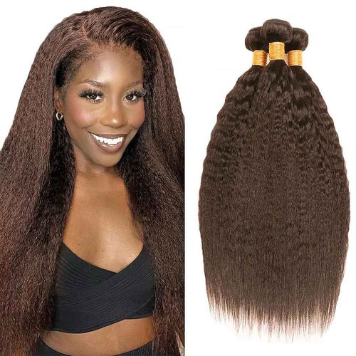 Condescension Bundles Human Hair 22 24 26" Inch Chocolate Brown Yaki Wave Human Hair Bundles Brazilian Virgin Remy Medium Brown Soft and Silky Hair Extensions
