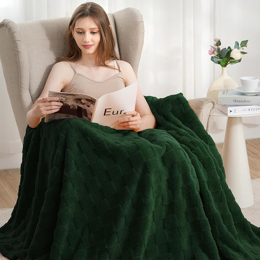 Zyrah Super Soft Throws for Couch Fleece Throw Blanket Lightweight Decorative Fuzzy Cozy Blankets for Sofa Chair Bed (B-Dark Green, Twin(60"x80"))
