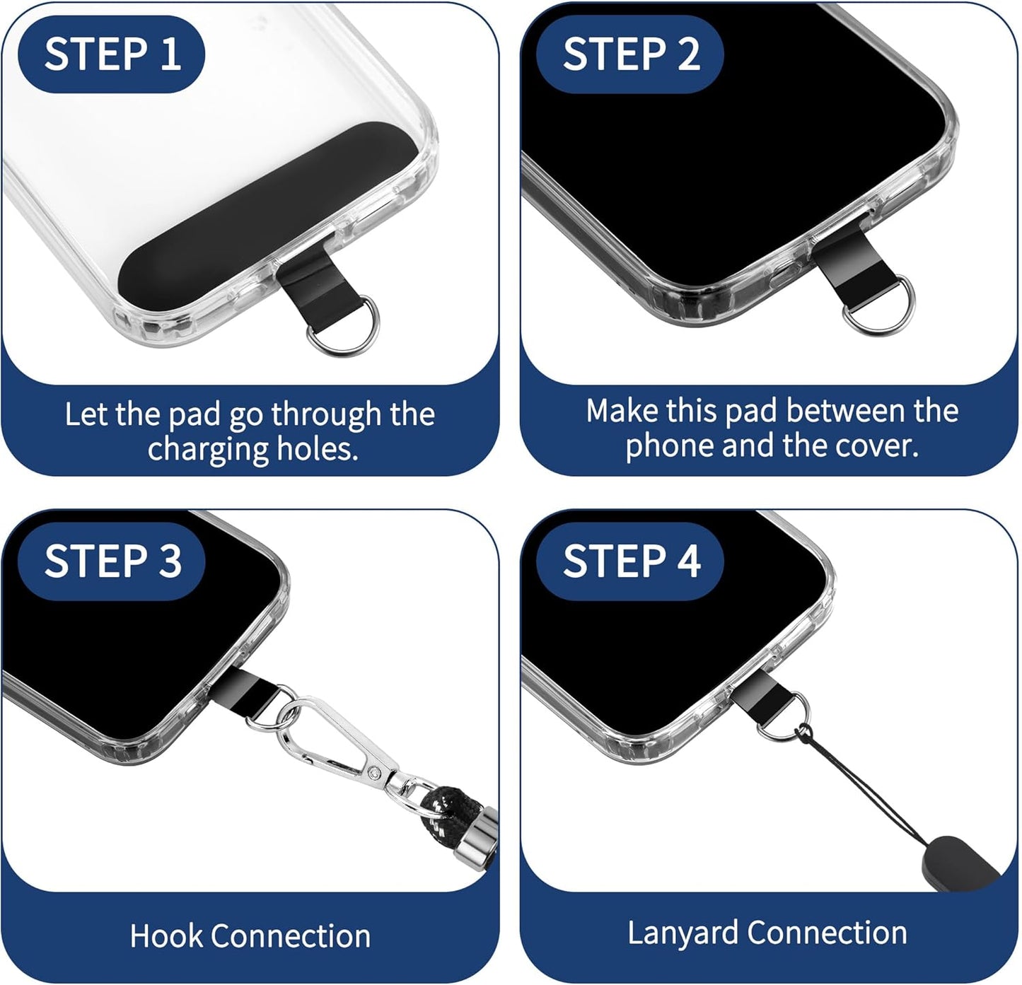 CACOE Cell Phone Lanyard Universal Crossbody Multifuctional Lanyard Compatible with Most Smartphones (Black Silver, 30"（Neck Strap×1）+8""（Wrist Strap×1）)"
