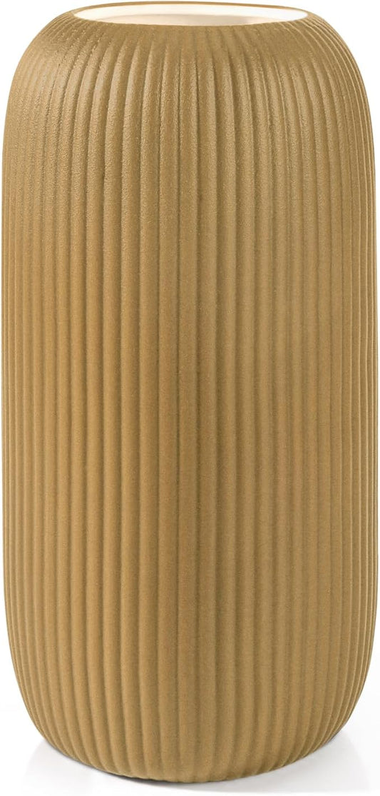 Ceramic Vase for Flowers – Modern Small Ribbed Textured Flower Vase for Home Decor, Pampas Grass, Decorative, Farmhouse, Coffee Table, Kitchen Centerpieces, Bookshelf and Home Living (Milk Coffee)