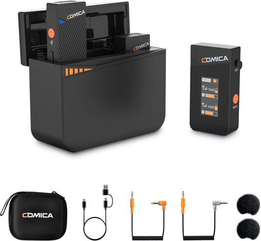 COMICA Vimo C3 Wireless Lavalier Microphone with Noise Cancellation, 656ft Transmission, Gain Control, Compact Wireless Lapel Microphone for DSLR Cameras/Android/Live-Streaming/Vlogging/YouTube